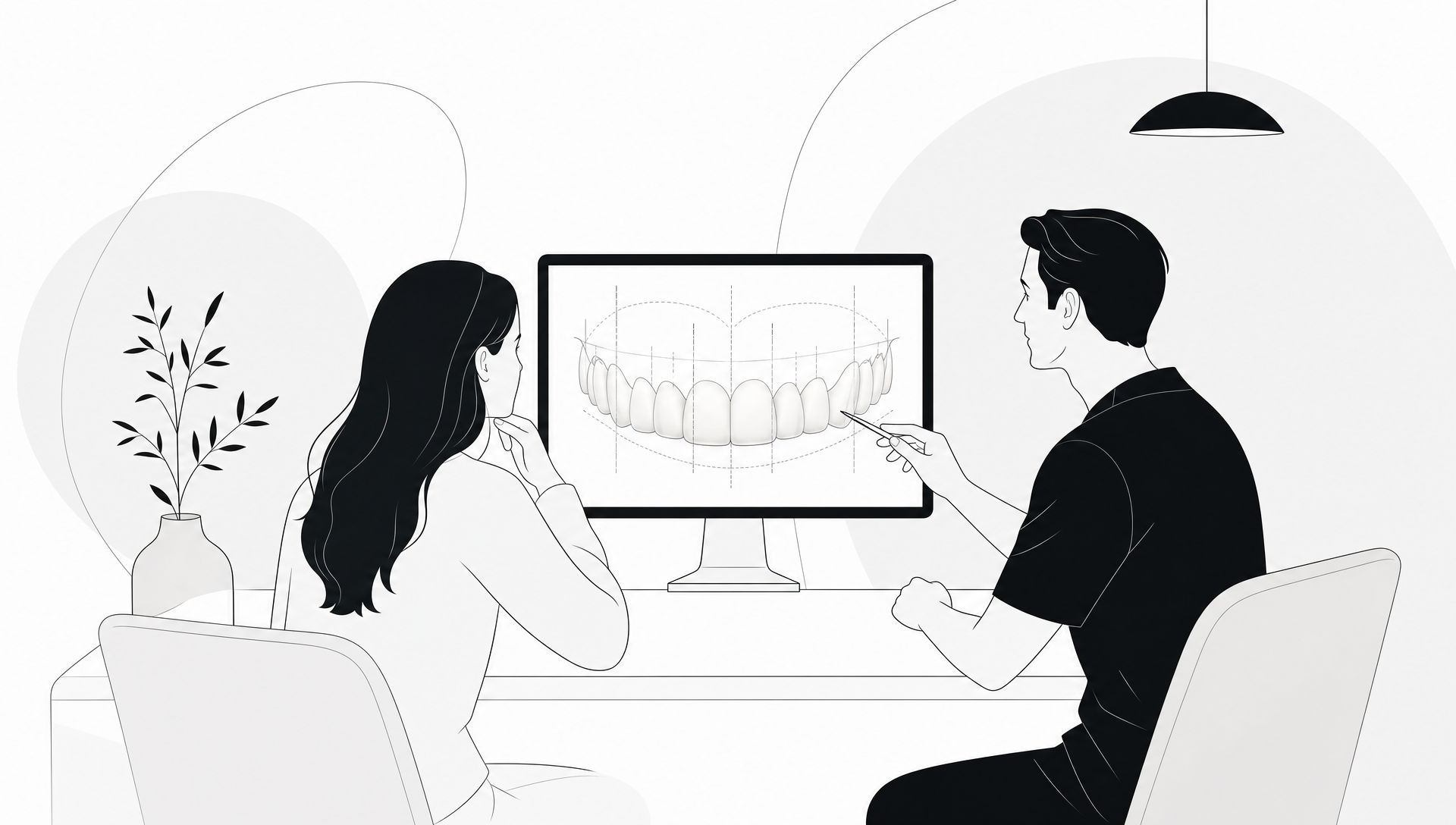 A close-up view of a tooth model with a dental mirror and a few instruments laid out on a clinic bench, suggesting assessment for tooth pain and root canal symptoms.