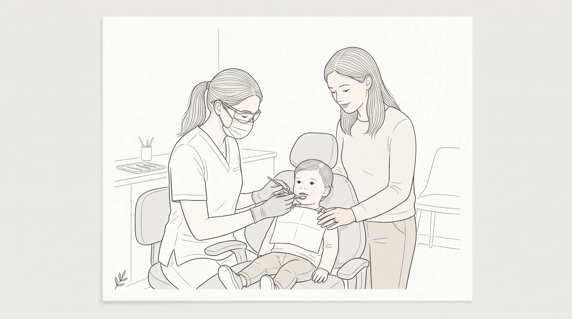 A dentist gently examines a child with a parent nearby during a first visit in a Melbourne clinic.