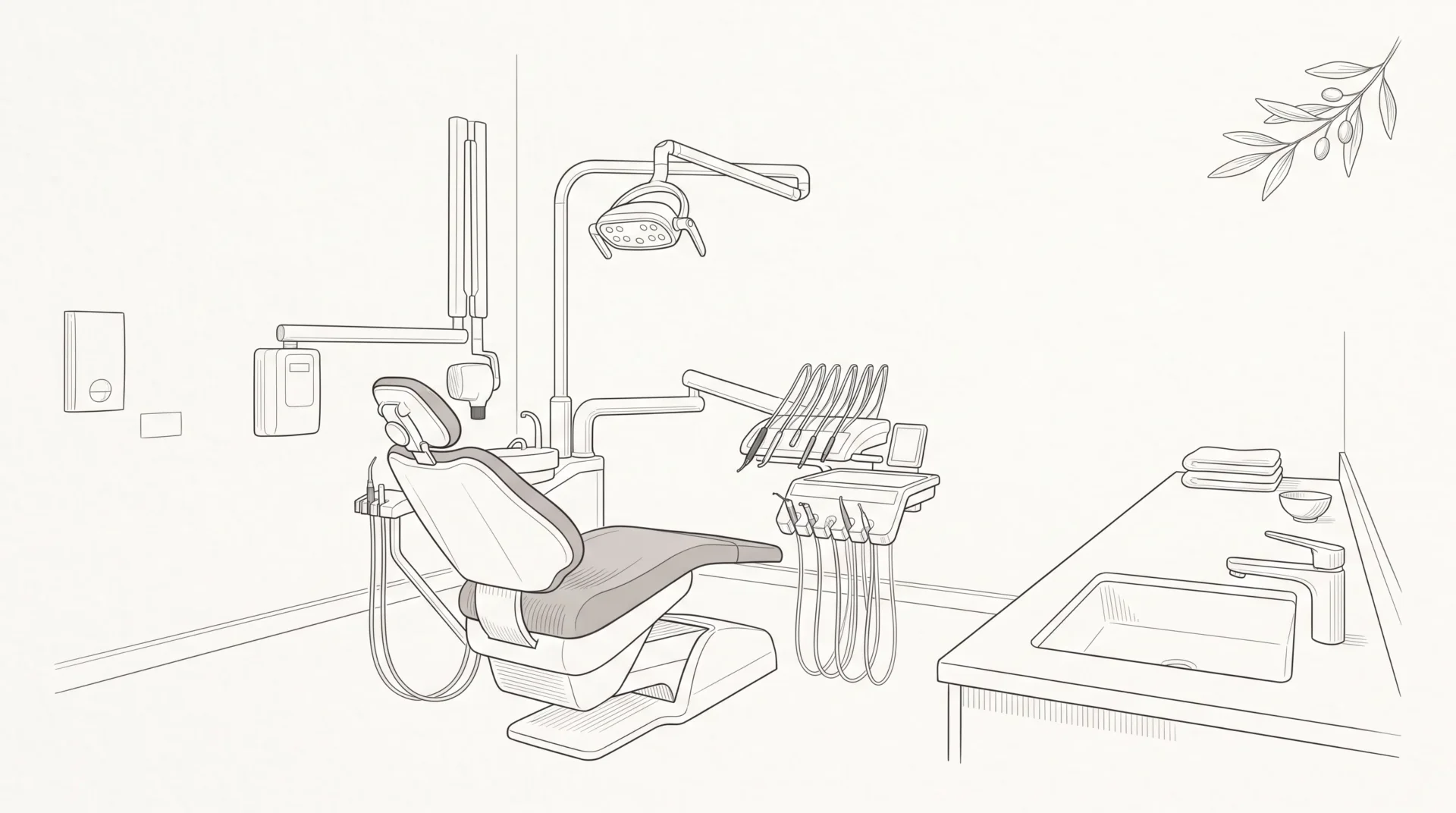 A Melbourne CBD dental whitening room is set up with a chair, lamp and treatment trolley.