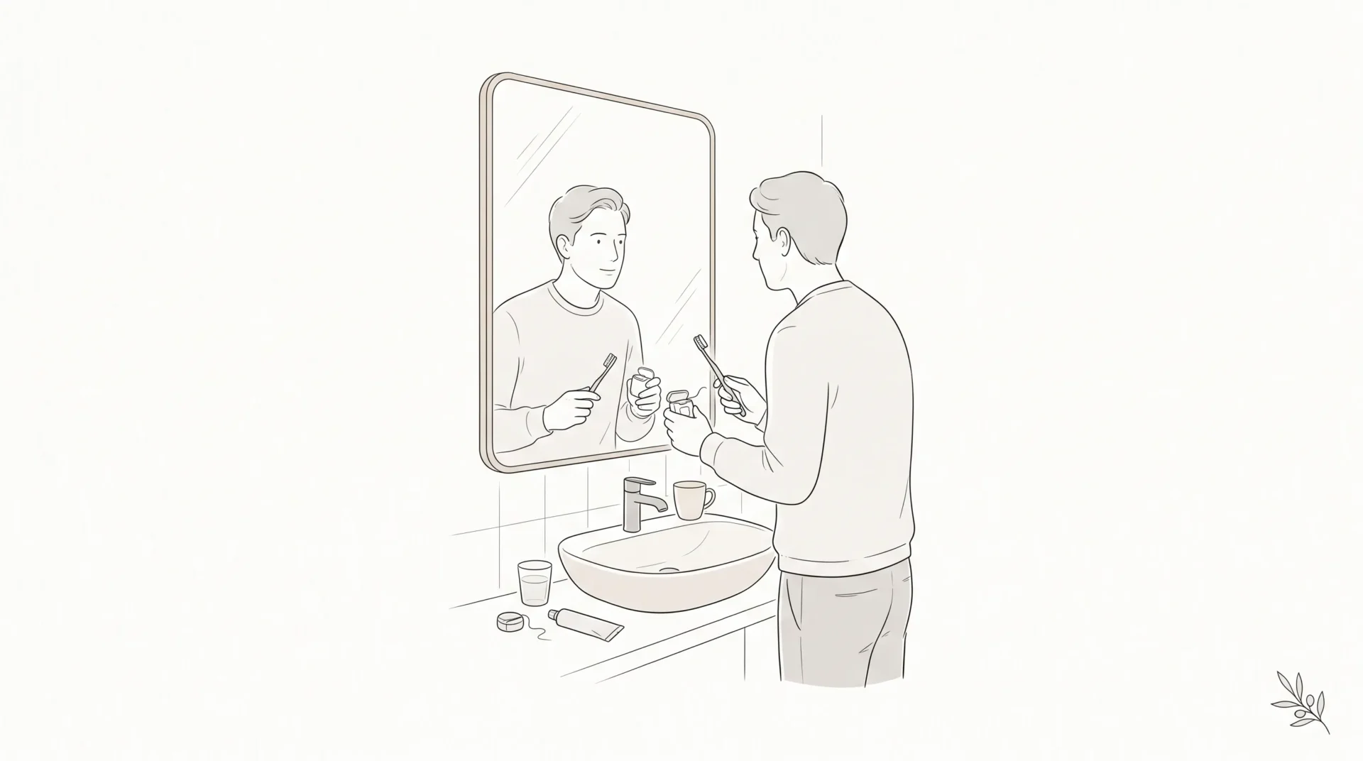 An adult reviews their home brushing and flossing routine before a dental clean.